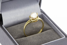 14 Karaat Parelring met Diamant - 17,7 mm