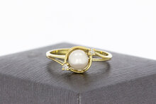 14 Karaat Parelring met Diamant - 17,7 mm