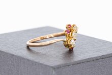 18 karaat gouden ring dames met robijn en diamant - 17,1 mm