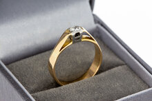 Bicolor gouden solitairring dames 14 karaat met diamant - 17,5 mm (3,2 g)