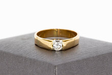Bicolor gouden solitairring dames 14 karaat met diamant - 17,5 mm (3,2 g)