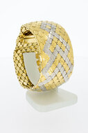 Vintage brede bicolor gouden schakelarmband 18 karaat - 19,8 cm