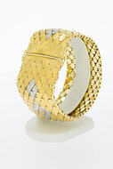 Vintage brede bicolor gouden schakelarmband 18 karaat - 19,8 cm