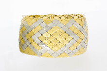 Vintage brede bicolor gouden schakelarmband 18 karaat - 19,8 cm