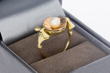 14 karaat gouden vintage solitaire parelring  17,3 mm