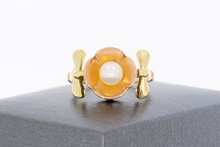 14 karaat gouden vintage solitaire parelring  17,3 mm