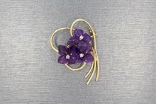Vintage broche met bloemgeslepen amethyst - 3,8 cm
