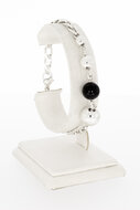 Zilveren gourmet armband dames (925) met onyx - 20 cm