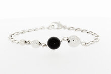 Zilveren gourmet armband dames (925) met onyx - 20 cm