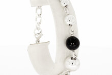 Zilveren gourmet armband dames (925) met onyx - 20 cm