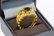 Gouden saffier ring 18 karaat met diamant - 18,7 mm
