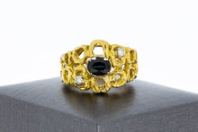 Gouden saffier ring 18 karaat met diamant - 18,7 mm