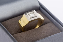 14 karaat bicolor gouden pinkring met diamant - 16,1 mm