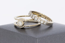 Set van 2 bicolor gouden diamantringen 18 karaat 17,4 mm