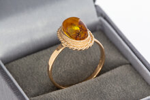 Ros&eacute;gouden barnsteen ring 14 karaat - 19 mm