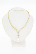 Bicolor gouden ketting dames 14 karaat met parel - 54 cm