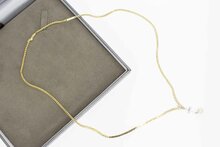 Bicolor gouden ketting dames 14 karaat met parel - 54 cm