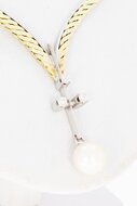 Bicolor gouden ketting dames 14 karaat met parel - 54 cm