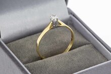 Gouden solitairring dames 14 karaat met diamant - 18,5 mm