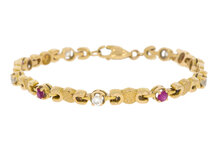 Gouden armband dames 18 karaat met saffier en robijn - 18 cm