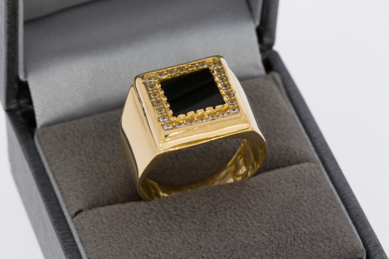 Sluit een verzekering af resultaat Nationaal 22 Karaat gouden Onyx ring met Zirkonia - 19,6