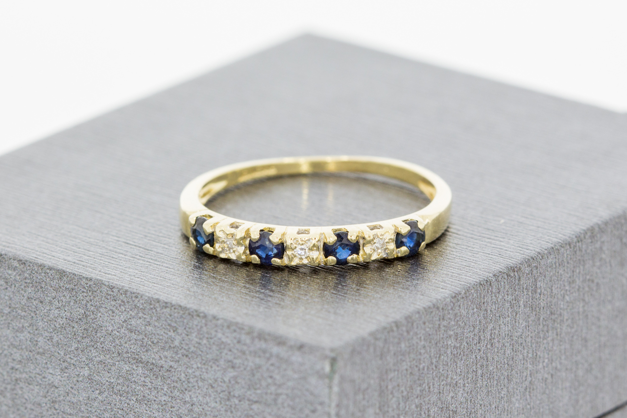 Verwonderlijk 14 Karaat geelgouden Alliance ring met Diamant & Saffier OY-59