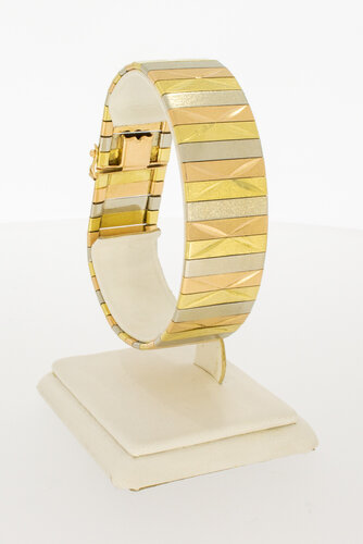 18 Karaat tricolor plaatjes armband - 19,5