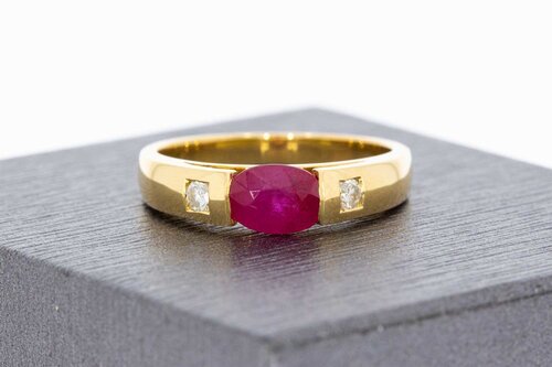 18 Karaat Robijnring met Diamant - 17 mm