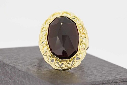 14 Karaat goud Retro Granaat ring - 17,9 mm
