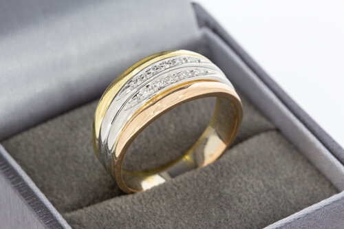 Tricolor 18 Karaat goud diamant ring - 19,6 mm