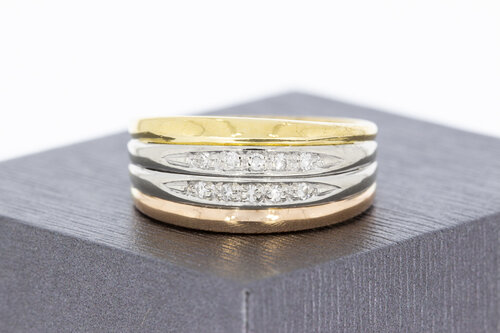 Tricolor 18 Karaat goud diamant ring - 19,6 mm