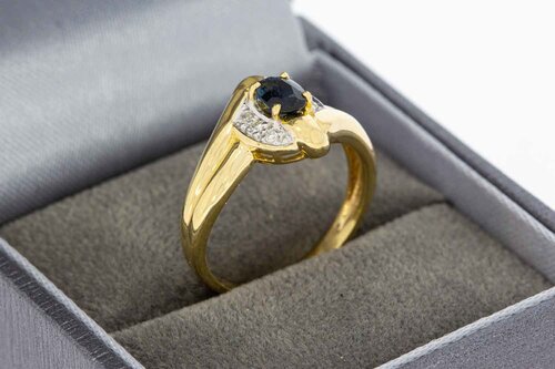 18 Karaat Saffier ring met diamant - 17,1 mm
