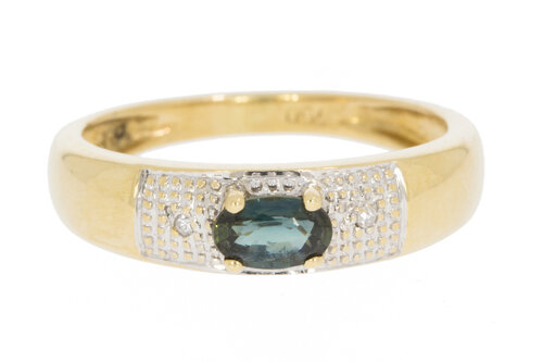 18 Karaat goud Saffier ring met diamant - 16,4 mm