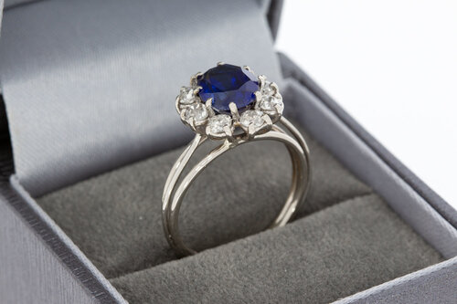 18 Karaat Saffier dames ring met Diamant - 17,2 mm