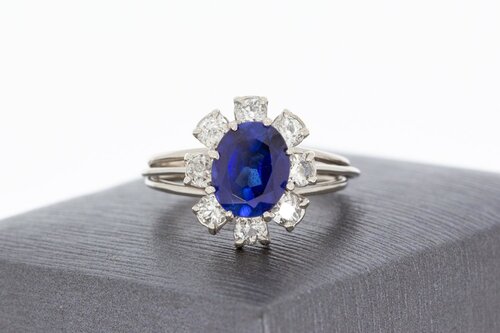 18 Karaat Saffier dames ring met Diamant - 17,2 mm