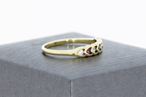 14 karaat hartjes ring met edelsteen - 16,5 mm