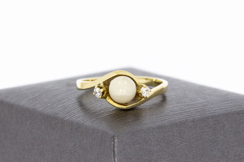 14 Karaat Parel ring met Zirkonia - 18,4 mm