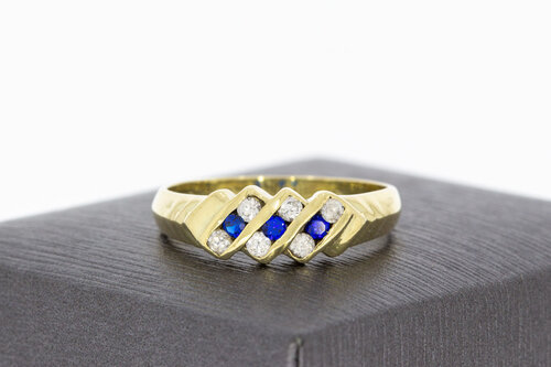 14 Karaat gouden Rij ring met Saffier - 18,5 mm
