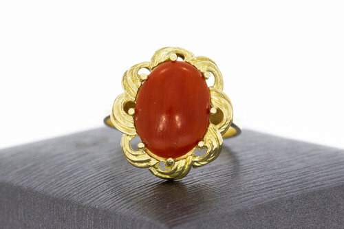14 Karaat bloedkoraal dames ring - 17,6 mm