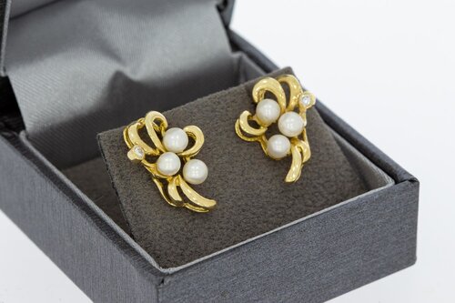 14 Karaat parel oorstekers met Diamant
