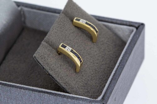 14 Karaat diamant Oorstekers met Saffier