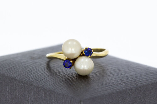 14 Karaat Parelring met Saffier - 17,6 mm