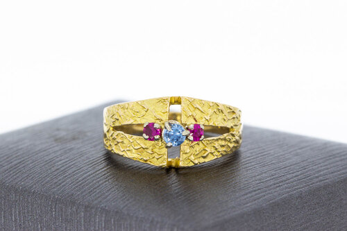 18 Karaat Robijn ring met Aquamarijn - 16,7 mm
