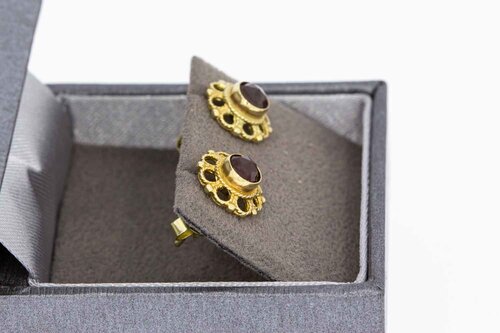 14 Karaat gouden granaat oorknoppen - 1 cm
