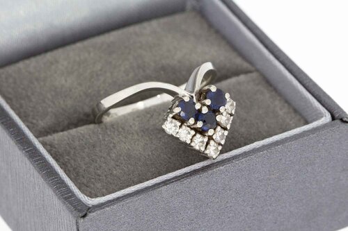 14K gouden diamant ring met Saffier - 17,5 mm