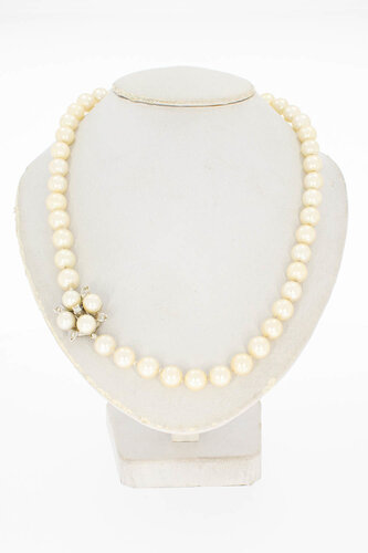 14 karaat Parel ketting met  diamant - 46,4 cm