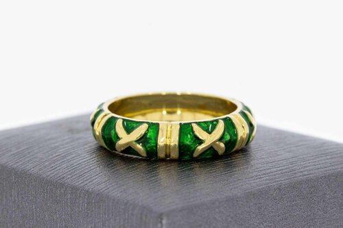 18 Karaat gouden Emaille ring - 18,6 mm