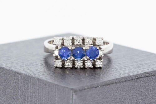 18 Karaat Diamant en Saffierring - 17,5 mm
