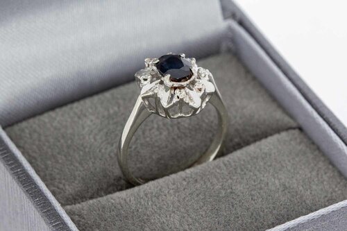 14 Karaat Saffier ring met Diamant - 15,2 mm