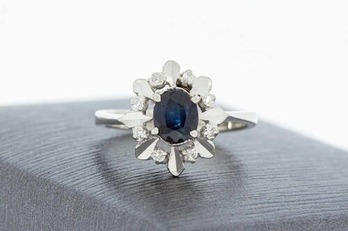 14 Karaat Saffier ring met Diamant - 15,2 mm